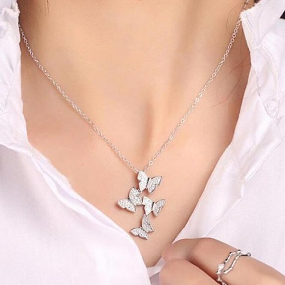 Jewelry - 925 Sterling Silver Diamond Butterfly Necklace M